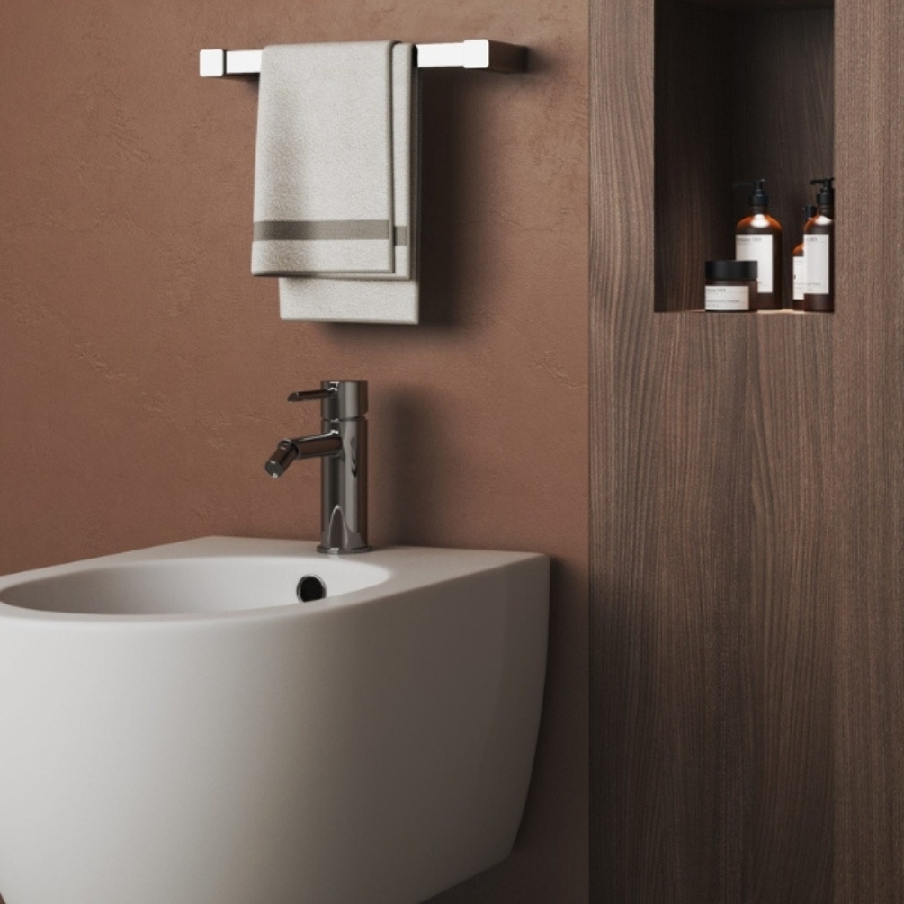 Origins Living Spluga Chrome 450mm Single Towel Rail Cropped Lifestyle